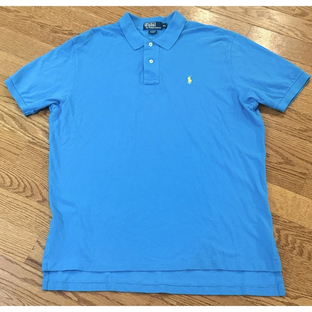 Polo By Ralph Lauren Bright Blue Men's Short Sleeve XL Shirt Yellow Pony